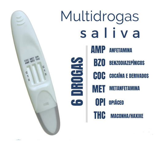 6 drogas Teste de 6 Drogas na Saliva Cocaína, Maconha/Haxixe ,Anfetamina ,Metanfetamina ,Benzodiazepínico, Opióides caixa com 25 Testes - Imagem 1